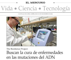 Buscan la cura de enfermedades en las mutaciones de ADN - El Mercurio 31 de diciembre 2014