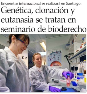 Genética, clonación y eutanasia se tratan en seminario de bioderecho - El Mercurio 12 de marzo 2015