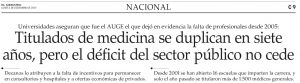 Titulados de medicina se duplican en siete años pero el déficit del sector público no cede - El Mercurio 1 de dic 2014