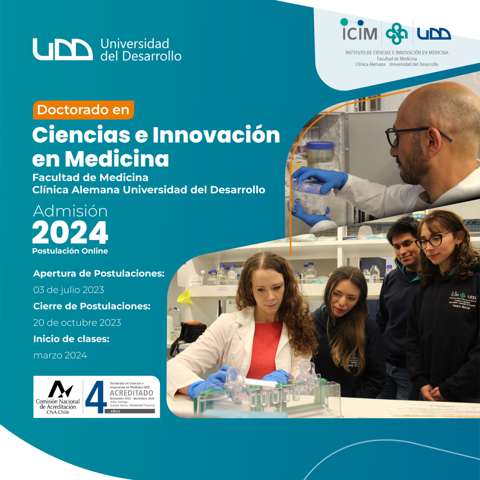 Postulaciones abiertas Doctorado en Ciencias e Innovación en Medicina